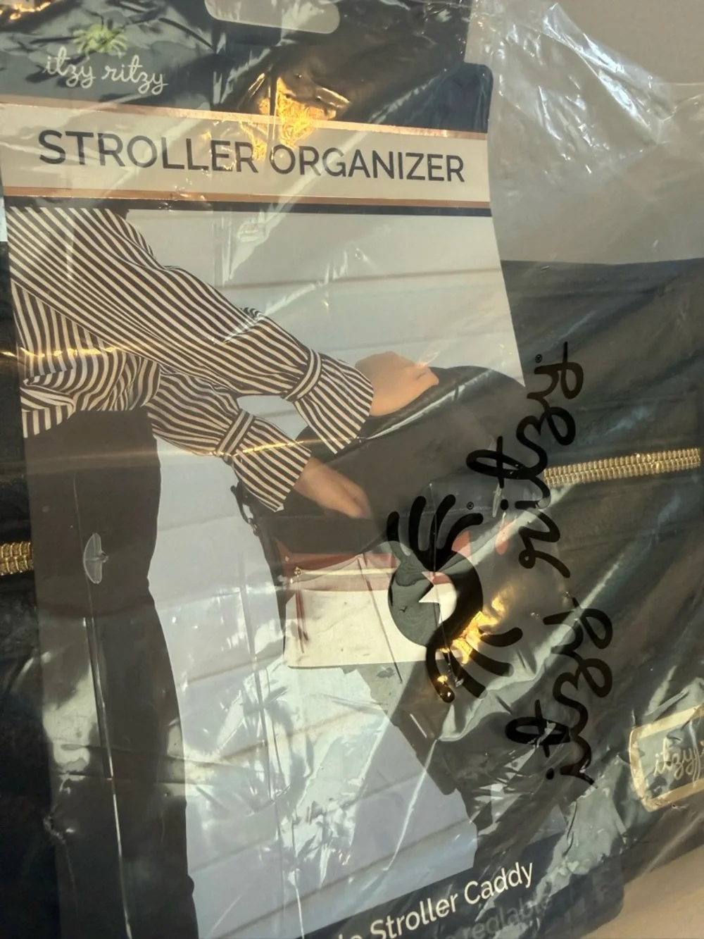 Itzy Ritzy Black Stroller Organizer with Gold Zipper - Picture 2 of 3